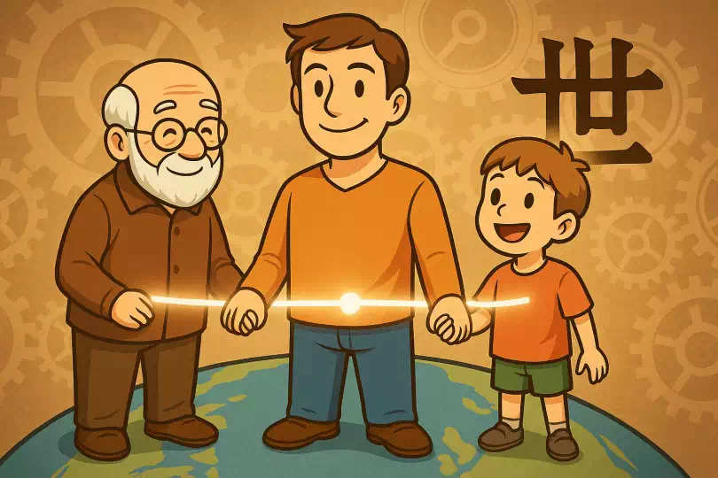 世 kanji meaning and mnemonic illustration