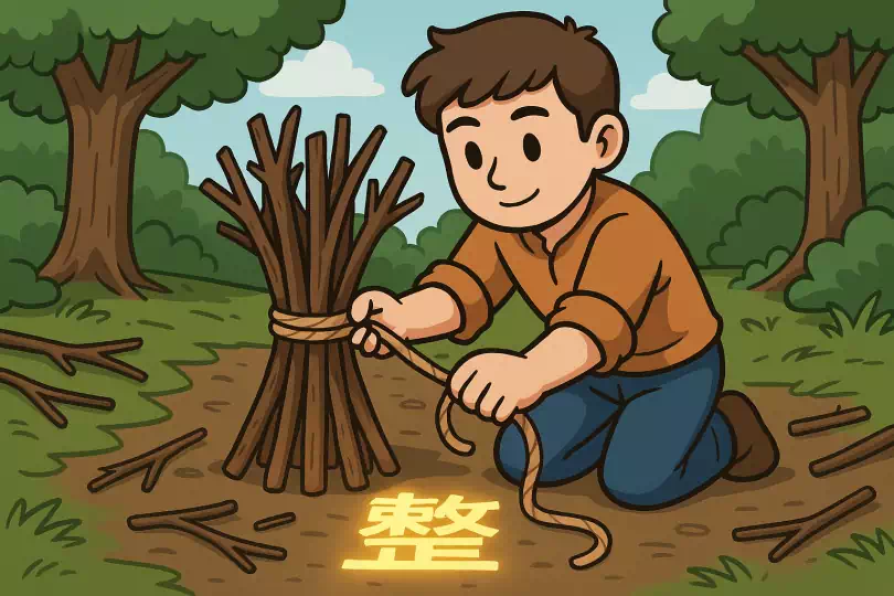 整 kanji meaning and mnemonic illustration