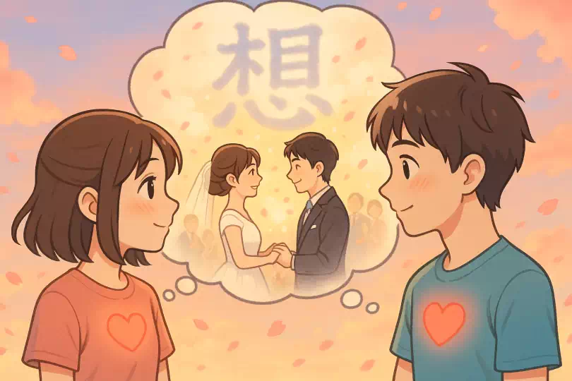 想 kanji meaning and mnemonic illustration