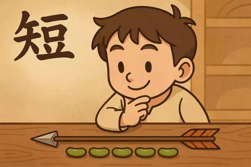 短 kanji meaning and mnemonic illustration