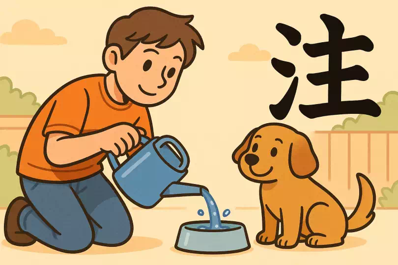 注 kanji meaning and mnemonic illustration