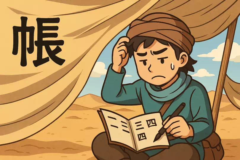帳 kanji meaning and mnemonic illustration
