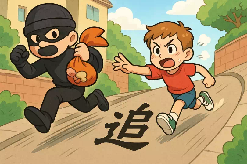 追 kanji meaning and mnemonic illustration