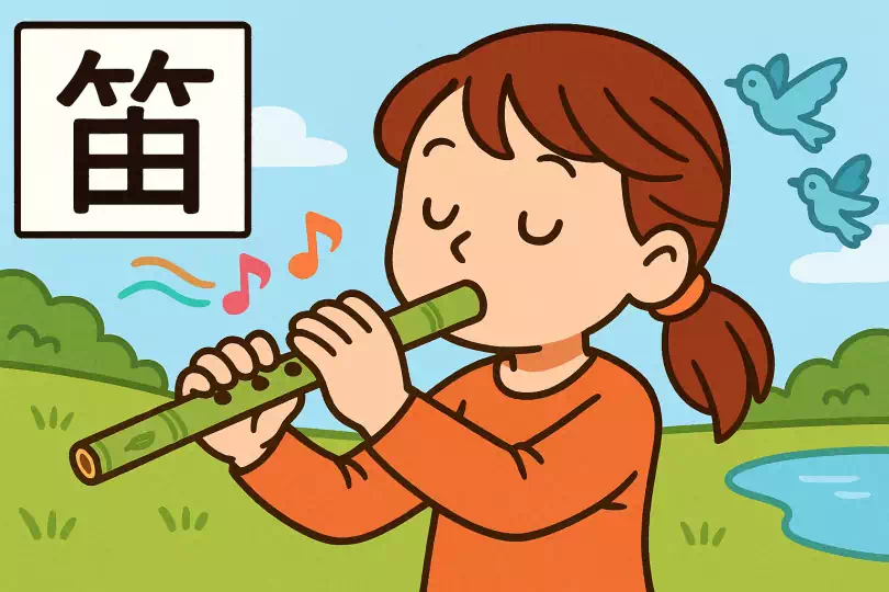 笛 kanji meaning and mnemonic illustration