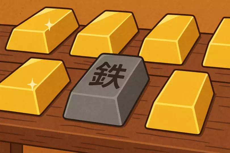 鉄 kanji meaning and mnemonic illustration
