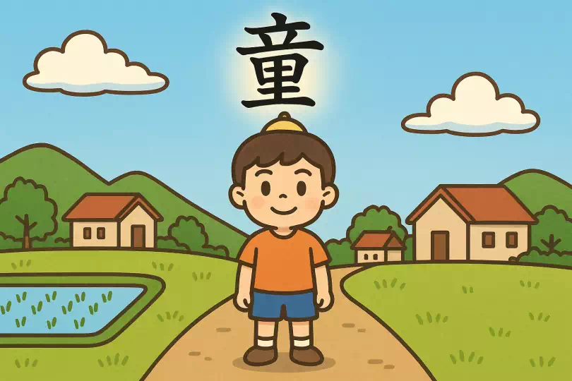 童 kanji meaning and mnemonic illustration