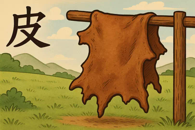 皮 arti kanji dan ilustrasi mnemonik
