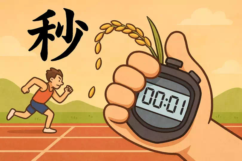 秒 kanji meaning and mnemonic illustration