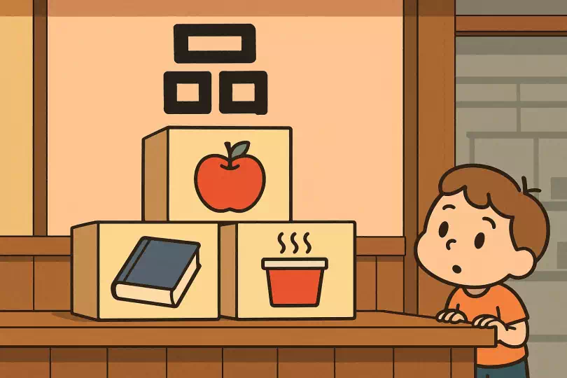 品 kanji meaning and mnemonic illustration