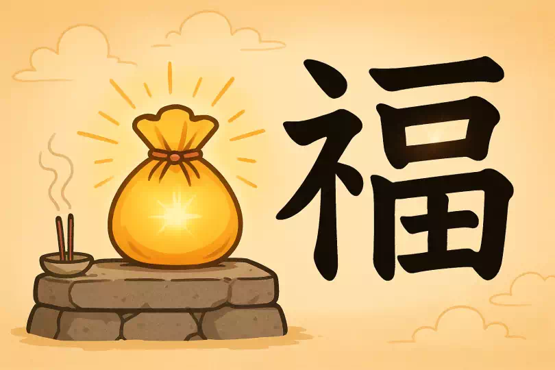 福 kanji meaning and mnemonic illustration