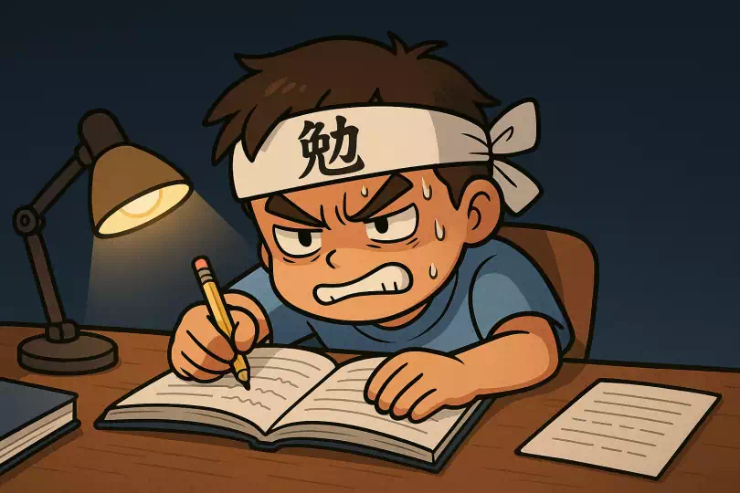 勉 kanji meaning and mnemonic illustration