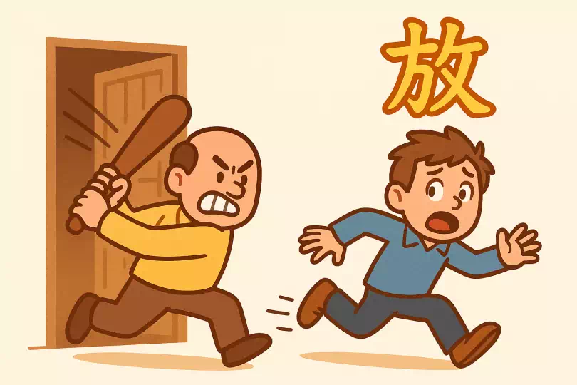 放 kanji meaning and mnemonic illustration