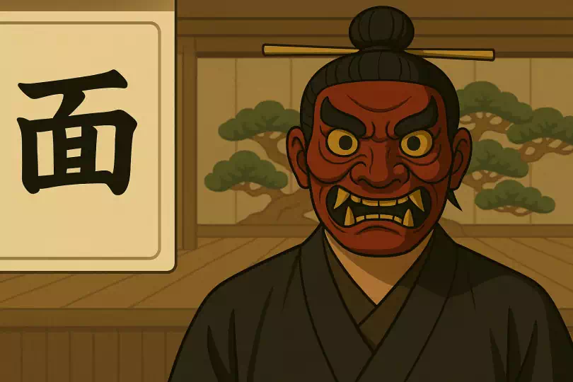面 kanji meaning and mnemonic illustration