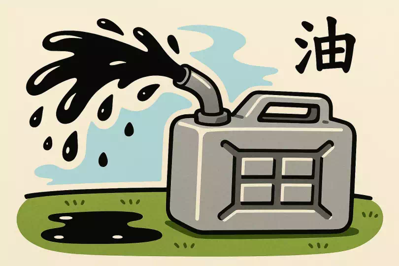 油 kanji meaning and mnemonic illustration