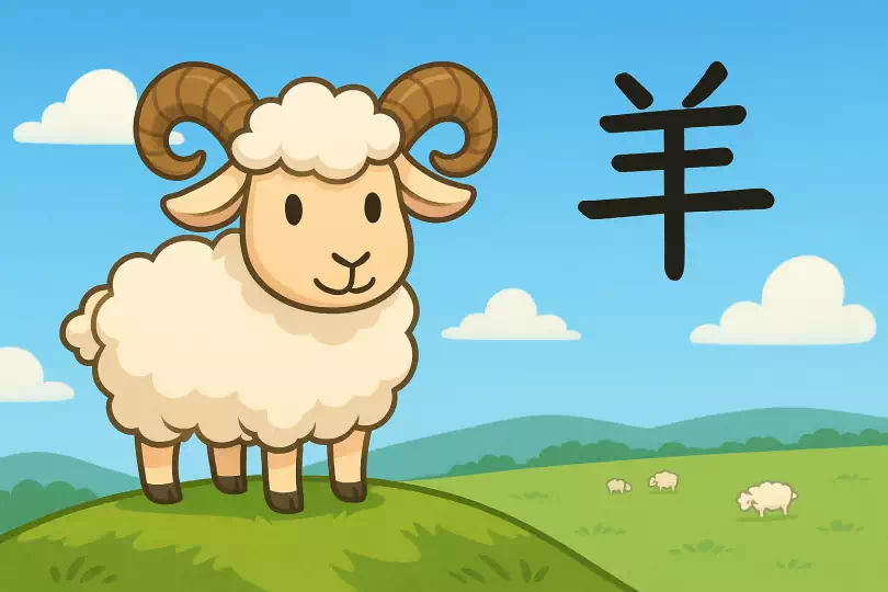 羊 kanji meaning and mnemonic illustration
