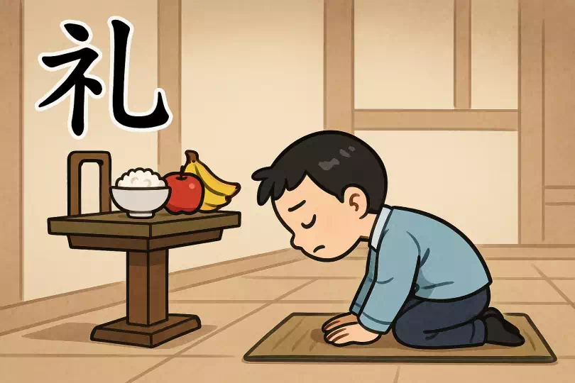礼 kanji meaning and mnemonic illustration